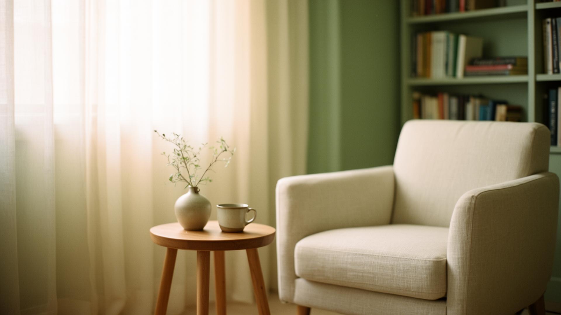 Ambiente acolhedor de consultório de psicologia